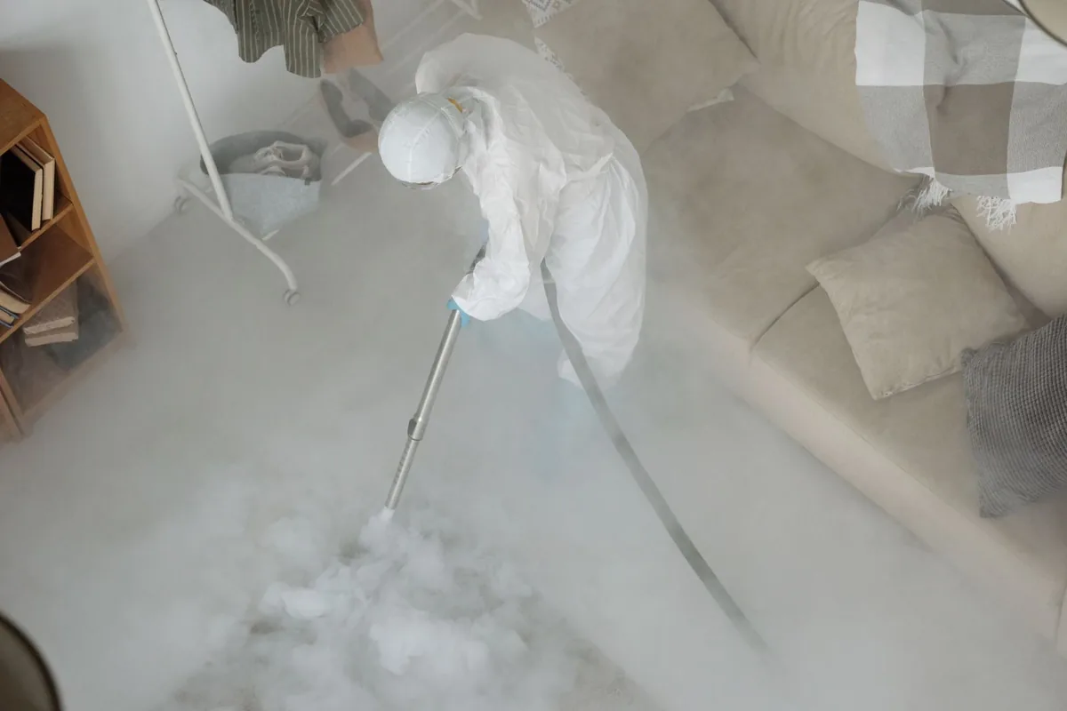Biohazard cleanup technician in protective equipment, Benjamin Hills-Pleasant Valley, Wichita, KS